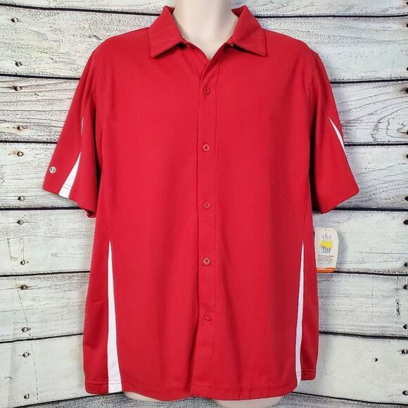 Holloway Momentum Short Sleeve Button-Up Shirt Men’s Medium Red New - Picture 1 of 8